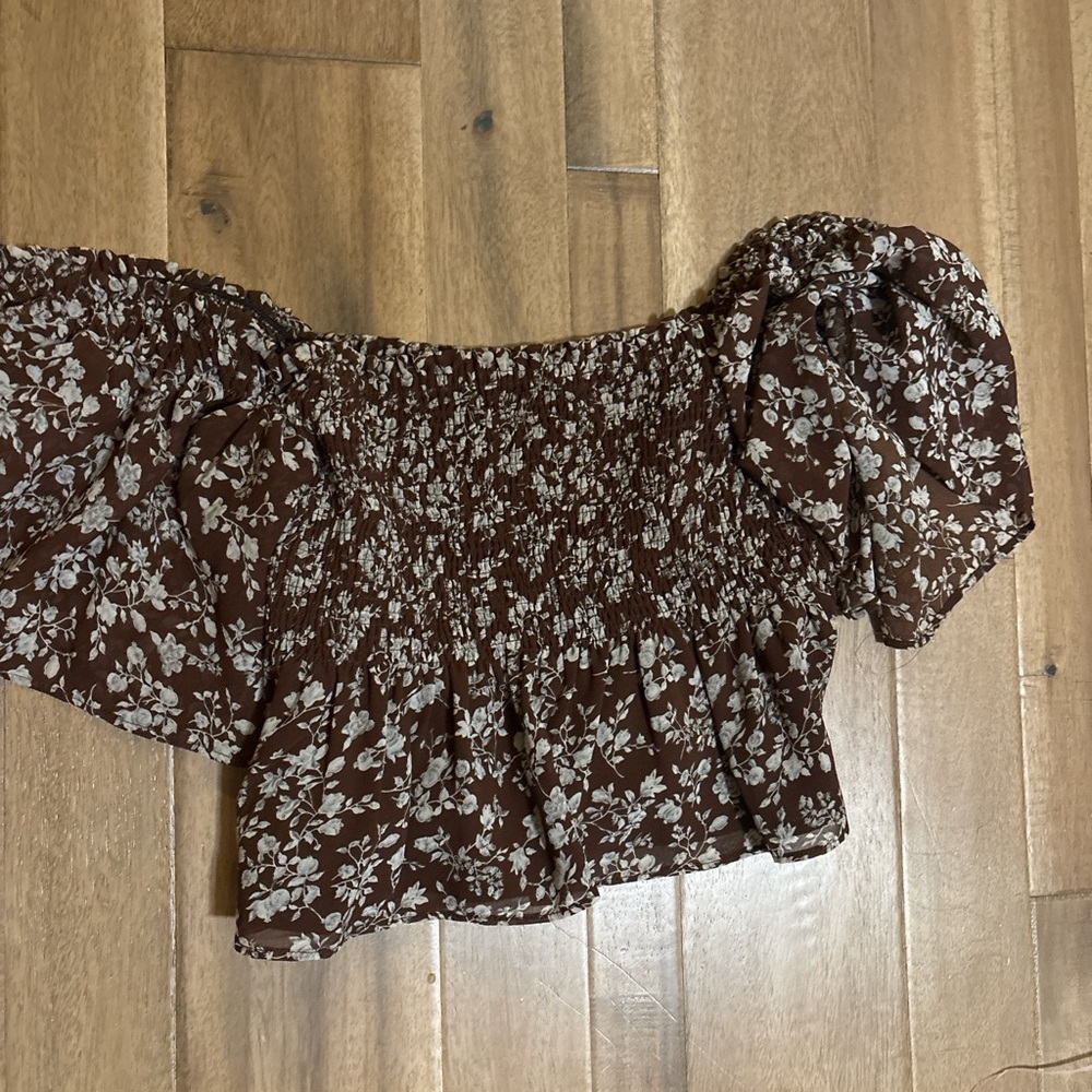 Altar'd State Brown Smocked Peplum Blouse